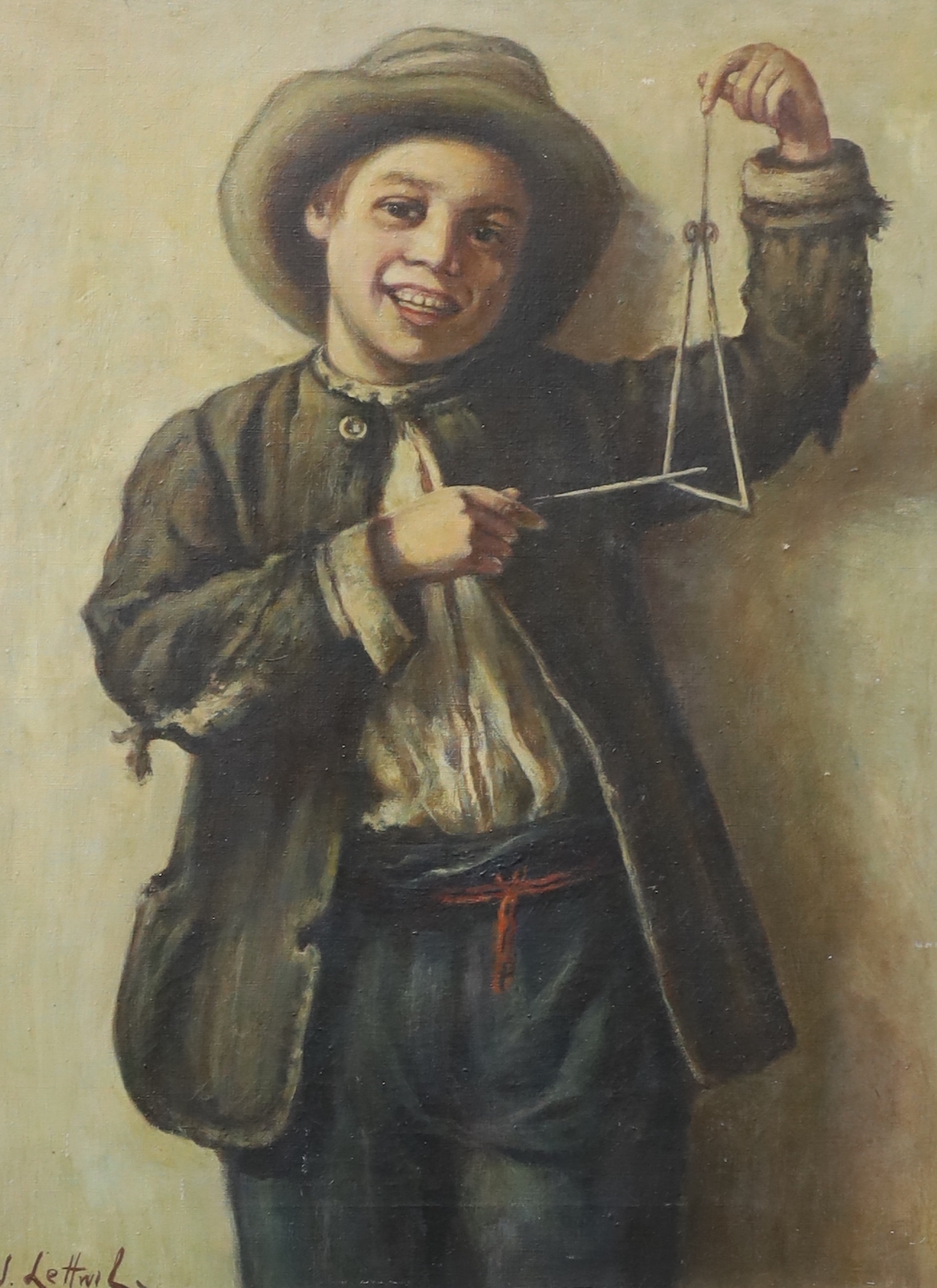 Jeremy Lettwill (b.1912), oil on canvas, Boy playing a triangle, signed, 50 x 40cm